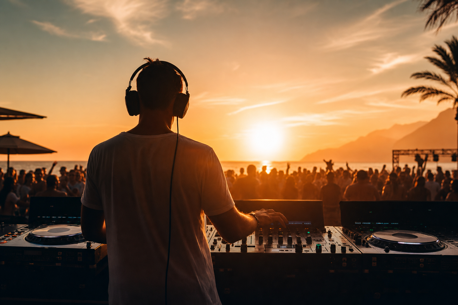 Público em evento ao pôr do sol