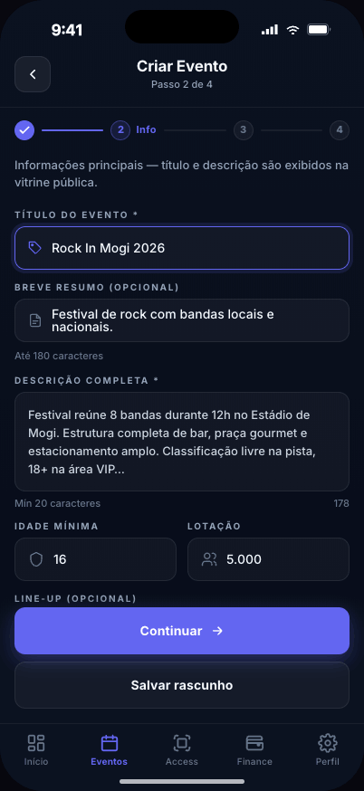 Crie o evento