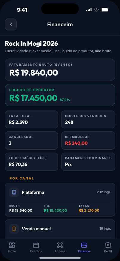 Extrato e repasse no app Pulse Produtor