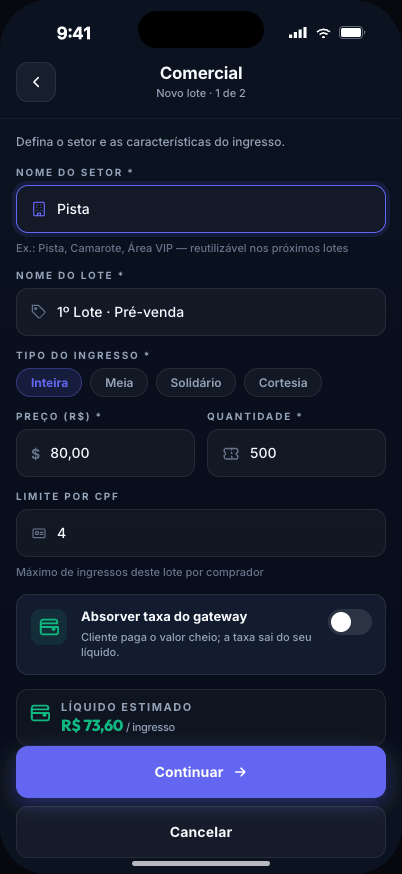 Monte lotes e setores