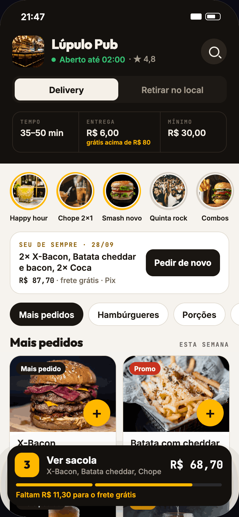 Cardápio online do Pulse Food