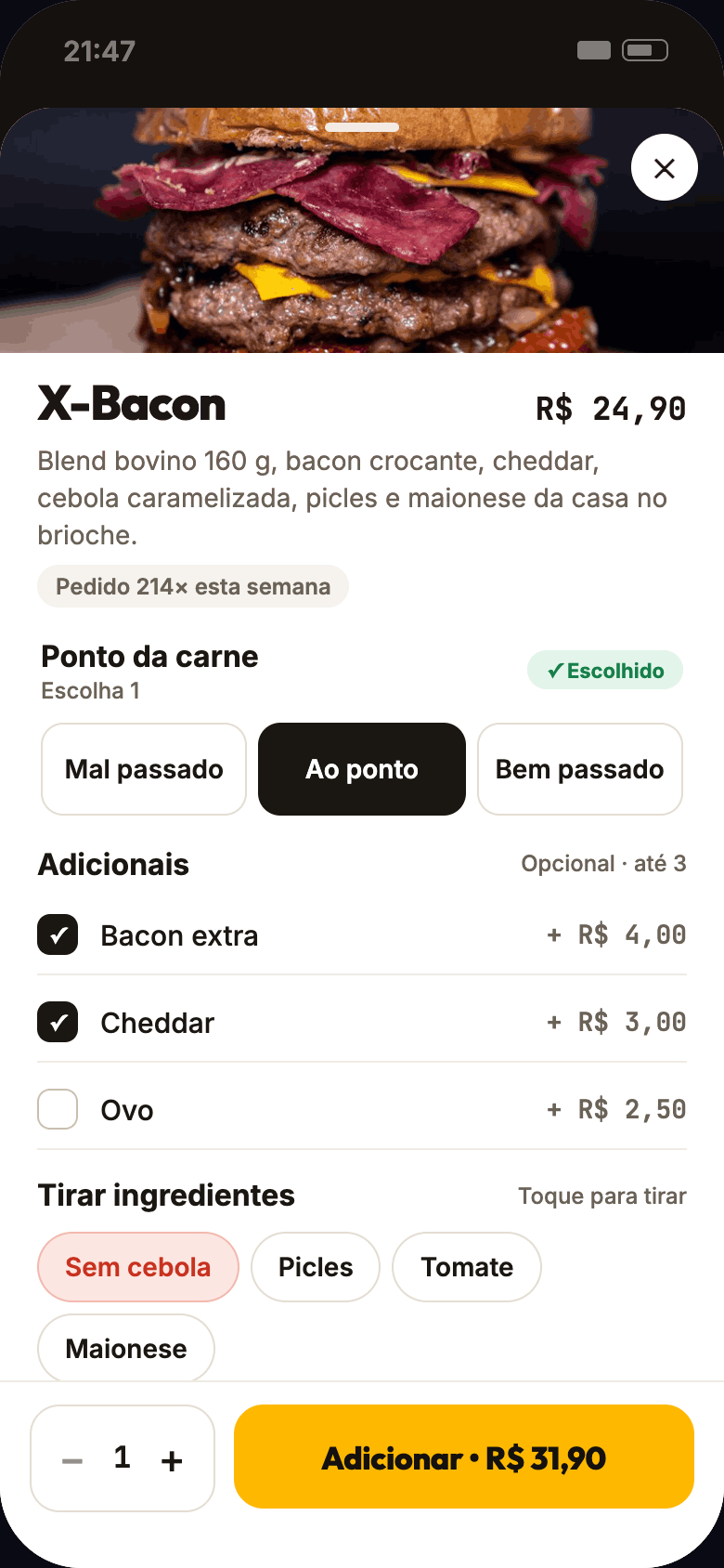 Escolha de opções do produto