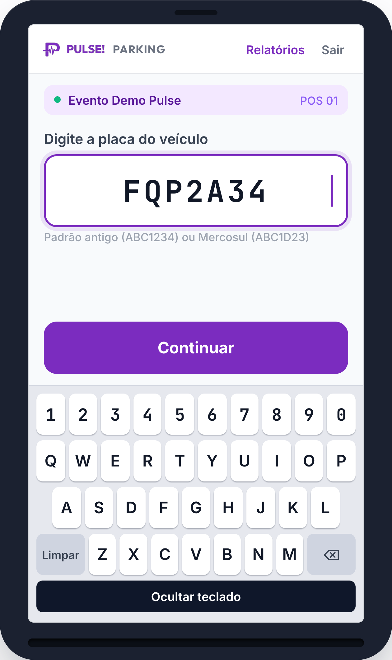 Pulse Parking na maquininha